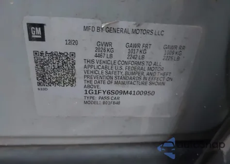 2021 Chevrolet Bolt Ev Fwd Lt from USA, damaged, VIN 1G1FY6S09M4100950